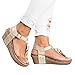 Syktkmx Womens Platform Wedge T Strap Thong Braided Ankle Strap Cork Mid Heel Sandals