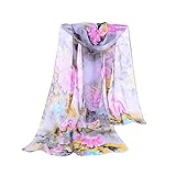 E-Clover Women Soft Floral Print Shawl Chiffon Sheer Scarf (Grey&Pink)
