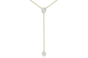 espere CZ Pear Drop Lariat Necklace 16" with 2.75" Y Drop Adjustable, 3 Colors Available