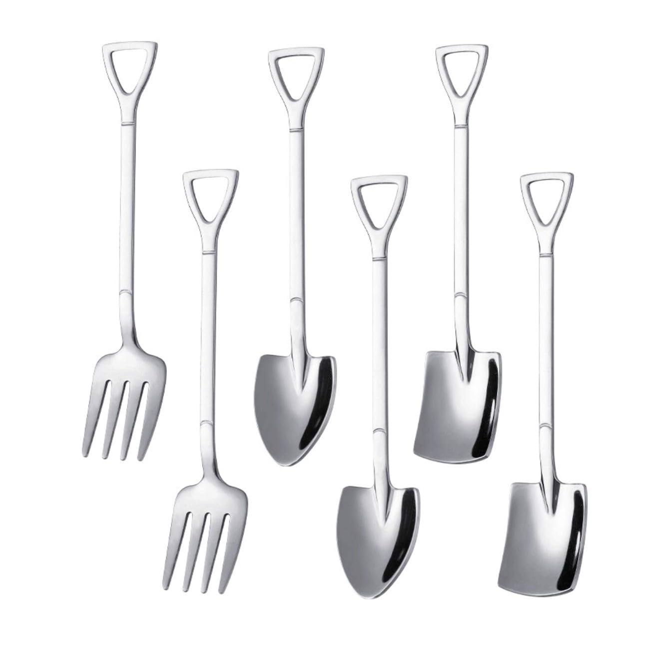 JZK 6X Stainless Steel Spade Shovel Set, Novelty Dessert Cutlery Set, Fun Cake and Ice Cream Spoon, Quirky Tea and Coffee Spoon, Joke Gift for Gardener and Horticulturist