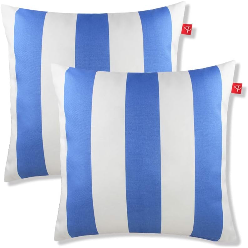 Pcinfuns Patio Indoor/Outdoor All Weather Stripe Blue and White Throw Pillow Cushion Cover Replacement 18" x 18", Set of 2