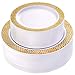WDF 102pcs Gold Plastic Plates -White with Hammered Design Disposable Wedding Party Plates Include 51 Plastic Dinner 10.25inch And 51 Salad/Dessert Plates 7.5inch