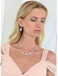 Mariell, set de collar y aretes con vid CZ de oro rosa para bodas o eventos de noche