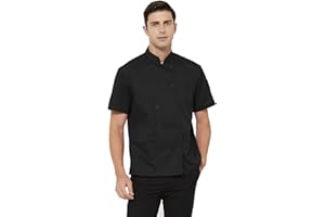 TOPTIE Short Sleeve Chef Coat Jacket Lightweight Button Chef Uniform