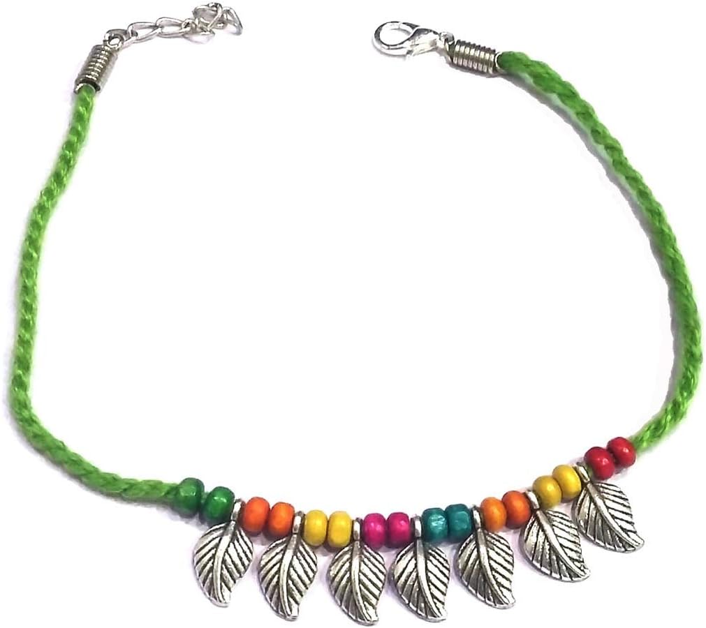Gurjari Black Thread Leaf Hanging Anklet