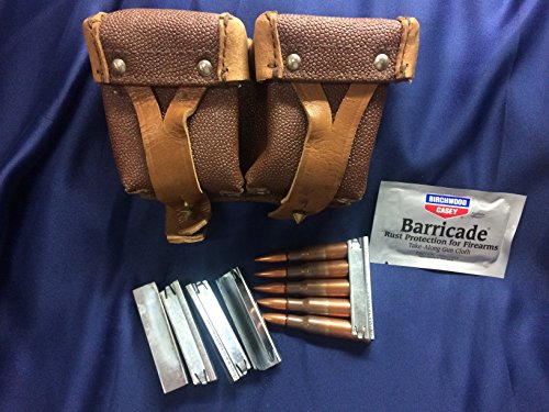 ESKS Genuine Military Surplus Mosin Nagant M38 M44 91/30 1891 91 30 7.62x54 Leather Cartridge Ammo Ammunition Rounds Dual Pouch + 5 Stripper Clips Free Birchwood Casey Takealong Wipe - Thumbnail 4