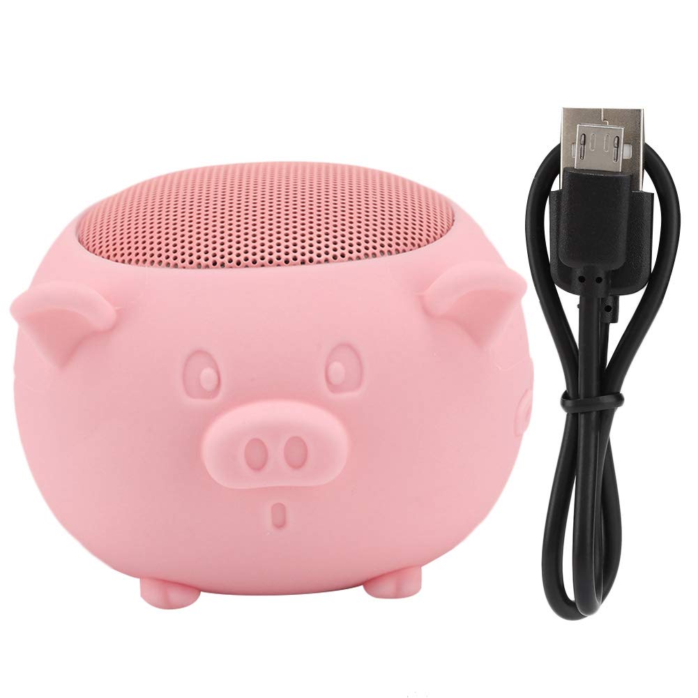 Cute Pig Speaker for Kids, Mini Wireless Bluetooth 5.0 Speaker with Microphone, Hands-free Call Silicone Mobile Phone Speaker for Android, for iOS(Pink)