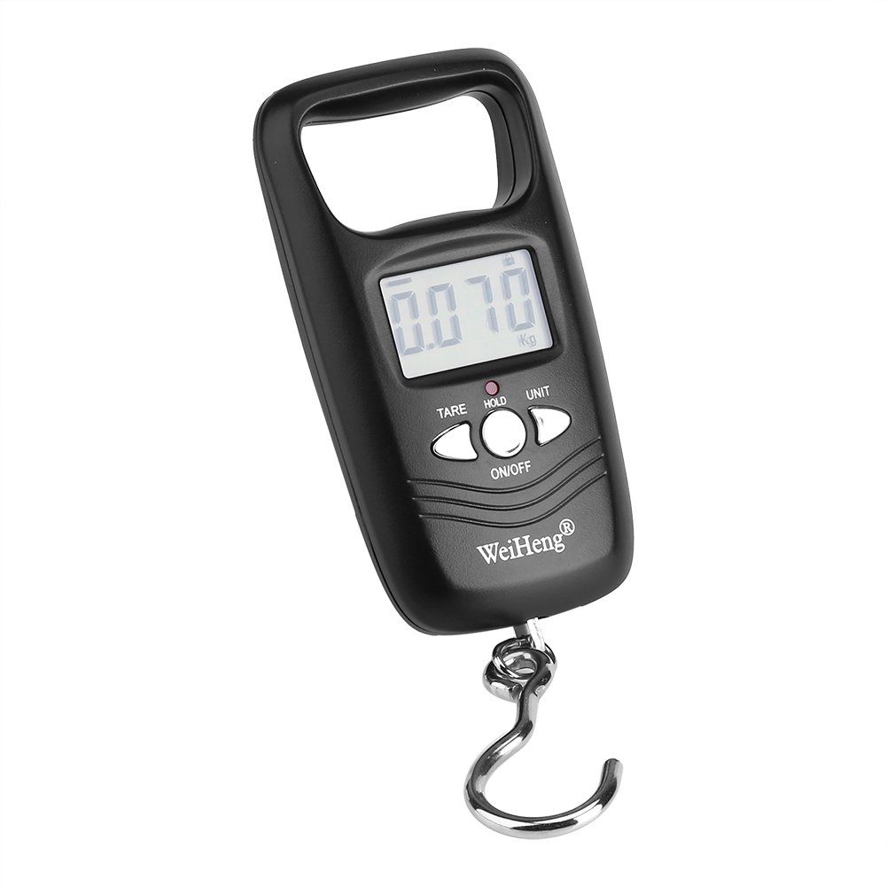 Portable 50kg LCD Balance Digital Hanging Luggage Scale Electronic Pocket Hook Scales with Backlight for Farm Fishing Hunting (Black)