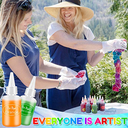 AIRCOVER Tie Dye DIY Kit for Kids, Adults and Groups. 26 Colors All-in-1 Tie Dye Set, One-Step Shirt Fabric Dye Kit with Rubber Bands Gloves Table Cover Wooden Clips for Christmas Party Supplies