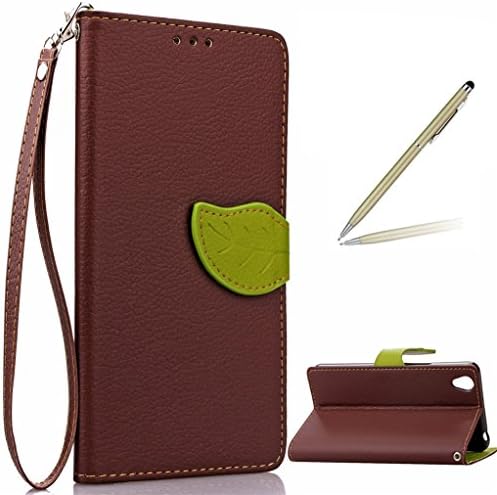 Trumpshop Smartphone Protective Case for OnePlus X Leaf series + Brown + Ultra Silm Premium PU Leather Flip Wallet Cover Bookstyle Hand Rope Card Slots Stand Feature Shockproof