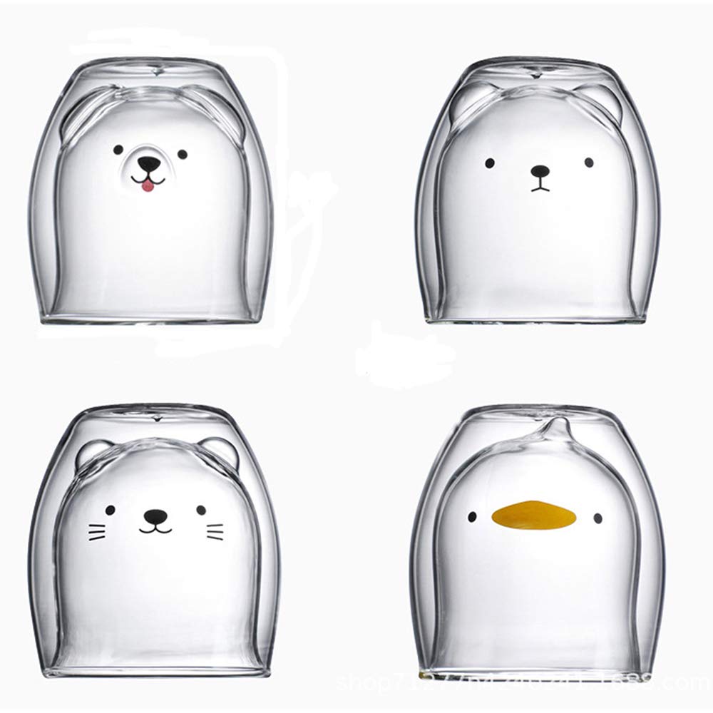 FGYZYP Cute Glass Mug Double Wall Cup, 4Pcs Bear cat Animal Clear Insulated Glassware Coffee Espresso Cappuccino Tea Cup for Gift Cartoon Household Accessories Office Kitchen Supplies