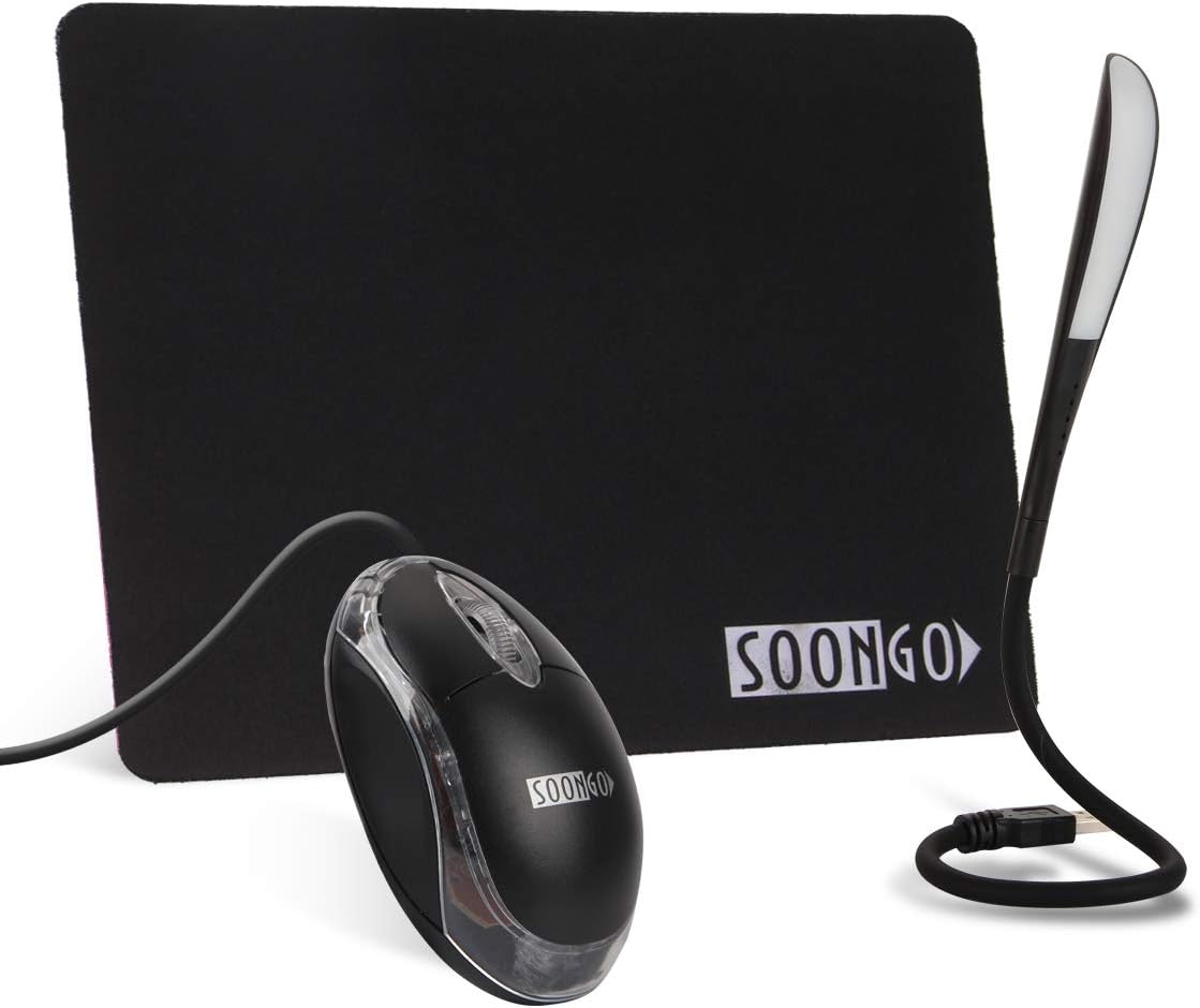Mouse Pad Computer Mouse for Laptop USB LED Llight 3 in 1 Sets USB Reading Lamp with Dimmable Touch Switch and Flexible Gooseneck Non-Slip Rubber Base for Laptop Home Office Travel Black by SOON GO