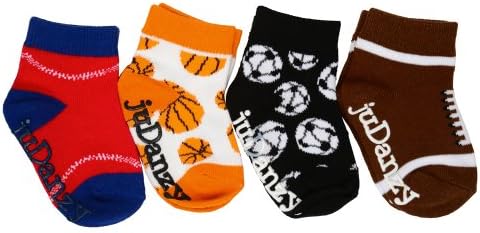 juDanzy baby boy sporty 4-Pack socks in soccer, football, basketball &amp; baseball (6-12 Months)