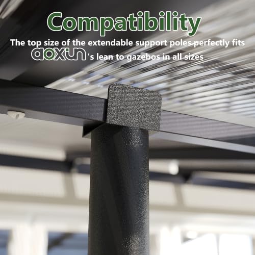 Aoxun 14x10 Lean-to Gazebo with Telescopic Posts, Black Aluminum Pergola for Patio and Backyard image 12