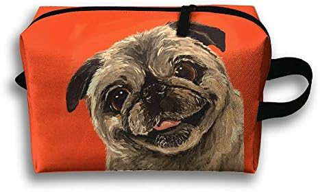 Lttedeng Cosmetic Bag Happy Realistic Pug Receiving Bag With Plain Oxford Floral Cloth For Women/Girls Multi-function Cosmetic Sewing Kit Stationery &amp; Make-up