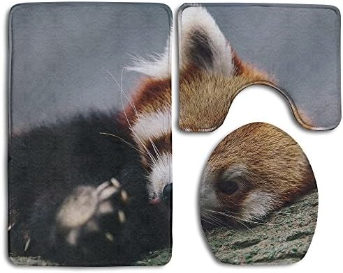 Bathroom Non-Skid Carpet Bath Rugs 3 Pieces Set Water-Absorbing Cute Red Panda Flannel Toilet Floor Bath Mats Contour Rug Lid Cover