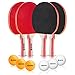 EBUNG Table Tennis Set – 4 Table Tennis Paddles (2 Black, 2 Red), 3 Orange Balls & 3 White Balls – Allround Blade – Ergonomic Flared Handle – Ideal Tennis Table Set for Professional Grade Training