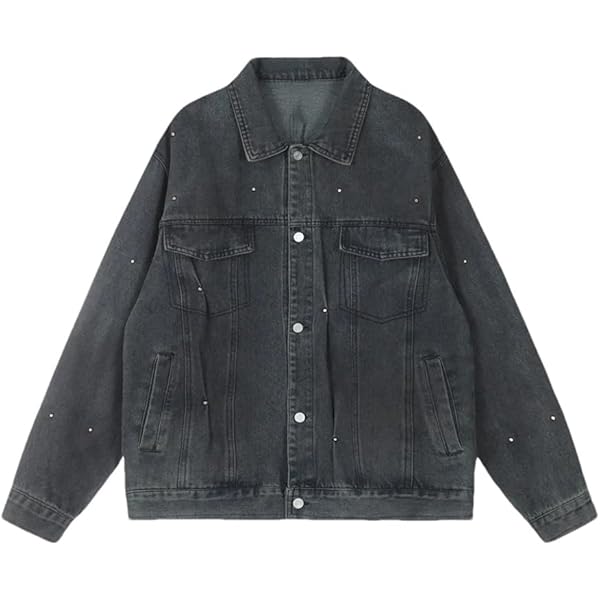 Vintage Grunge Denim Jacket with Pockets Goth Y2k Long Sleeve