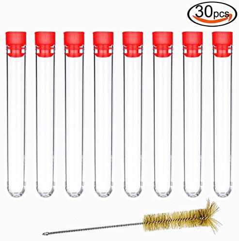 DEPEPE 30 Clear Plastic Test Tubes with Caps and Brush 18ml, 15×150mm