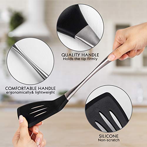 Premium Kitchen Utensils - 21-Piece Cooking Set - Stainless Steel & Silicone - Ladle, Spatulas, Spoons, Server, Brush, Measuring Cups, Whisk, Strainer, Tongs - Heat Resistant for Non-Stick Cookware