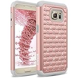 RANZ SAMS7-SPFPD- Galaxy S7 Case, Spot Diamond Studded Bling Crystal Rhinestone, Dual Layer Hybrid Cover, Silicone Rubber Skin Hard Case - Grey/Rose Gold