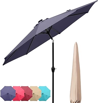 Amazon Com Quictent 9ft Patio Umbrella Outdoor Garden Table Canopy Market Umbrella Pool Backyard With Ventilation 3 Years Non Fading Top 8 Ribs 240g Yarn Dyed Fabric With Push Button Tilt Crank Navy Blue Clothing