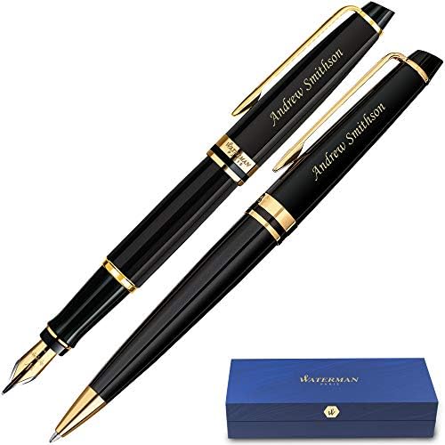 Personalized Waterman Expert Fountain Ballpoint Gift Pen Set - Black Gold. Custom Engraved By Dayspring Pens.