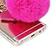 Note 5 Case, Galaxy Note 5 Case - Mavis's Diary 3D Handmade Bling Luxury Pink Mirror Soft TPU Design Lovely Hot Pink Bow with Fluff Ball Shiny Crystal Diamonds Clear Cover for Samsung Galaxy Note 5