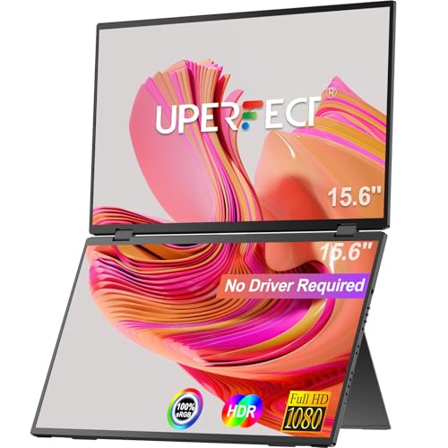 UPERFECT Delta 15.6" Dual Portable Monitor for Laptop Screen Extender 1080P HDR 360° Folding Stacked Triple Monitor with Stand for Laptop PC Phone Gam