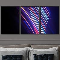 3 Piece Framed Canvas Wall Art Abstract Geometric Lights Mixed Media Canvas Prints Home Artwork Decoration for Living Room,Bedroom - 16
