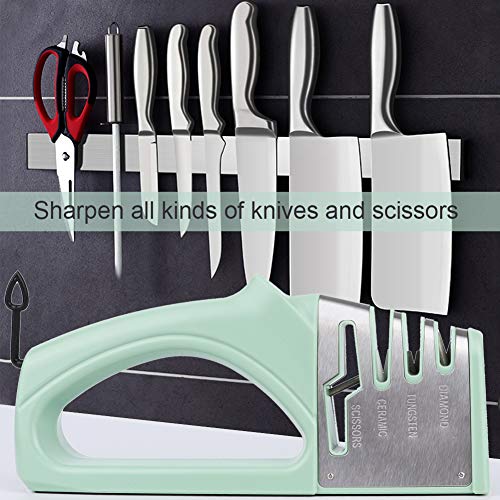 Knife and Scissor Sharpeners, Scissor Sharpening Tool, 4 Stages Knife Sharpener with Diamond, Ceramic, Tungsten, with Hanging Ring (Blue(with Glove)) - Thumbnail 2