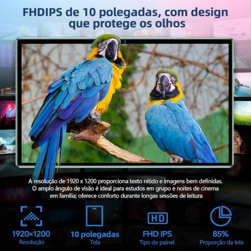 Xixaomiro Tablet Android 15 Pad 10.1", Câmera 13MP + 5MP, Bateria 8000mAh – Kit Completo com Caneta, Mouse, Teclado e Capa, Adequado para Estudo, Trabalho e Lazer (Verde)