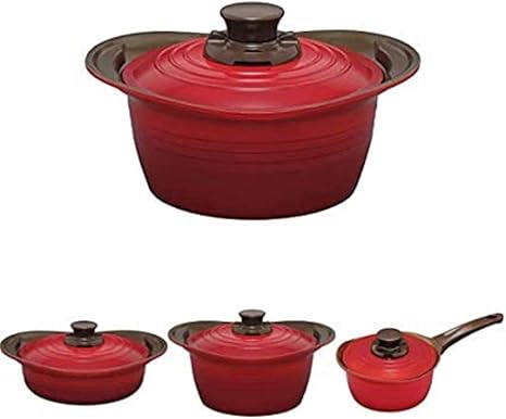 Amazon セット買い アイリスオーヤマ 両手鍋 無加水鍋 4点セット cm 24cm深型 24cm浅型 18cm片手鍋 ガス火 Ih対応 レシピブック付き レッド 鍋 フライパン オンライン通販