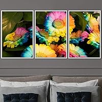 3 Piece Framed Canvas Wall Art Assorted Clusters and Colorful Bouquet Canvas Prints Home Artwork Decoration for Living Room,Bedroom - 16
