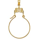 JewelryWeb 22mm 10k Solid Yellow Gold Filigree Charm Holder Pendant Necklace for Women