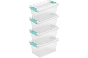 Sterilite 4-Pack Clip Box, Stackable Clear Plastic Bins with Latching Lids, Medium - Writing, Arts or Crafts Supplies Storage Containers for Home, Office, Classroom and Workshop Organization