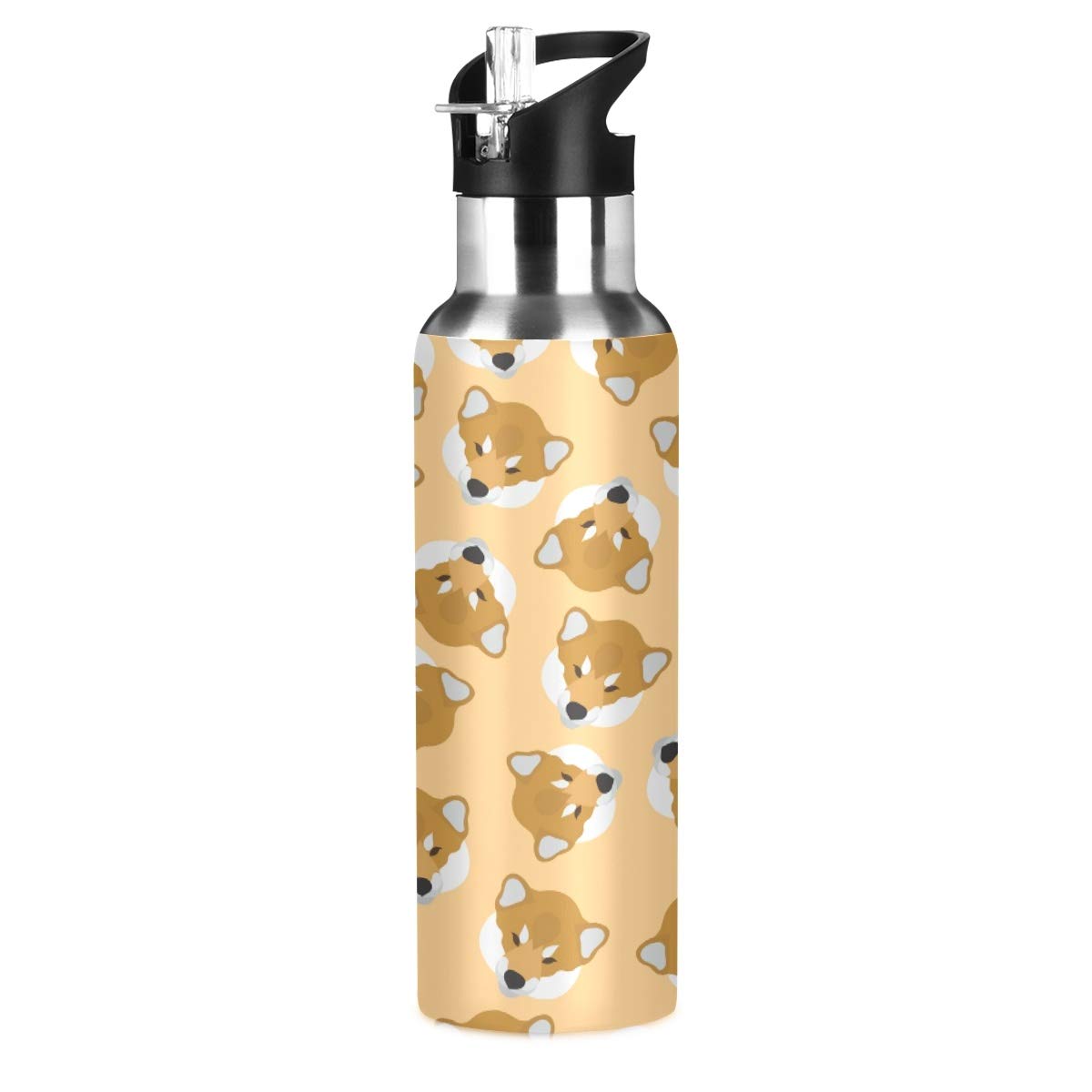 Mnsruu Cute Shiba Inu Dog Water Bottle Stainless Steel Vacuum Insulated Water Bottle Standard Mouth Bottle with Wide Handle