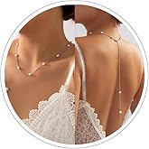 Pearl Necklace Dainty Bride Backless Pearl Body Chain Necklace Gold Pearls Y Necklaces Pearls Choker Prom Necklaces Wedding Bridal Bridesmaid Jewelry (Long A)