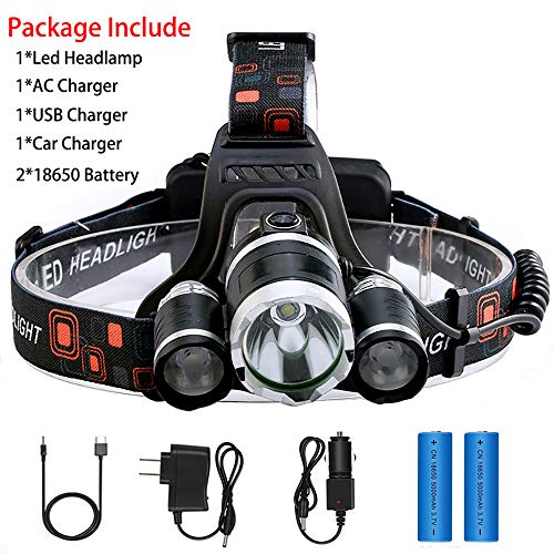 Headlamp for Adults LED 6000LM Ultra Bright 3 LED Headlight USB