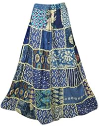 Womens Long Maxi Skirt Blue Hippie Gypsy Flared Boho Skirts