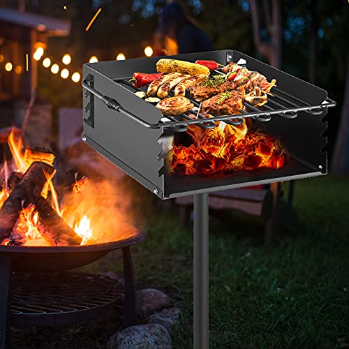 VEVOR Park Style Charcoal Grill 16x16x8 Inch with Grate, Single Post