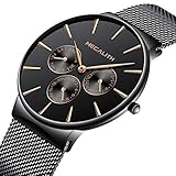 Mens Black Watches Men Sport Waterproof Thin Mesh Wrist Watch Day Date Calendar Luxury Watches for Men