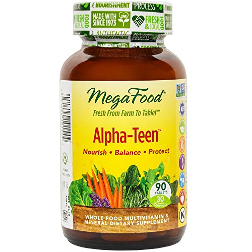 MegaFood - Alpha-Teen, Multivitamin Designed to Support Teenage Boys and Girls' Development, Growth, Bones, Teeth, Immunity, Mood, and Energy, Vegetarian, Gluten-Free, Non-GMO, 90 Tablets (FFP)