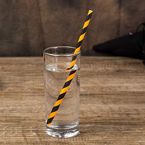 200 Pack Orange and Black Striped Paper Straws for Halloween Party Supplies for Kids Adult Accessories Biodegradable Vintage Drinking Birthdays Parties Celebrations