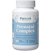 Pattern Wellness Prenatal Complex for Women – Prenatal Vitamin with DHA, Folate, Iron, Probiotics & Biotin – Support from Preconception to Postpartum - 90 Capsules