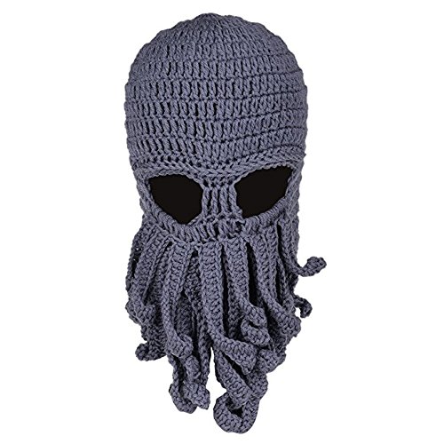Tentacle Octopus Cthulhu Knit Beanie Hat Cap Wind Ski Mask (Gray Color)