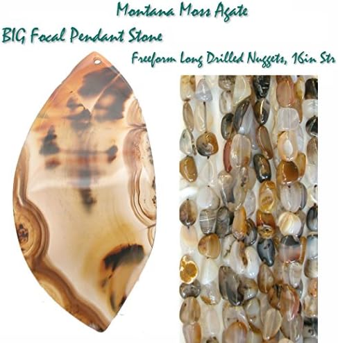 Genuine Montana Moss Agate BIG Pendant Bead AND 1 Strand of Nugget Beads for Jewelry Making or Necklace