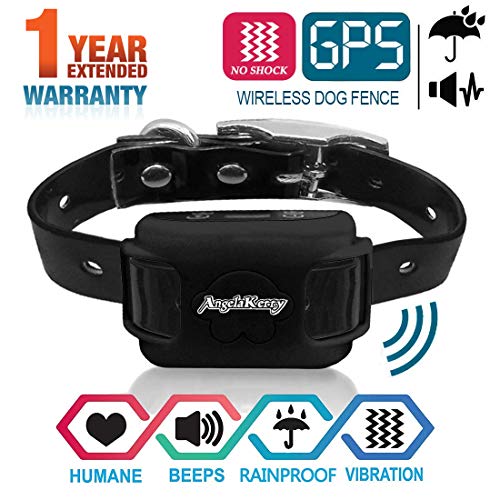 AngelaKerry Wireless Dog Fence System with GPS, NO Electric Shock, Outdoor Pet Containment System Rechargeable Waterproof Vibration Collar 850YD Remote for 15lbs-120lbs Dogs (Black)