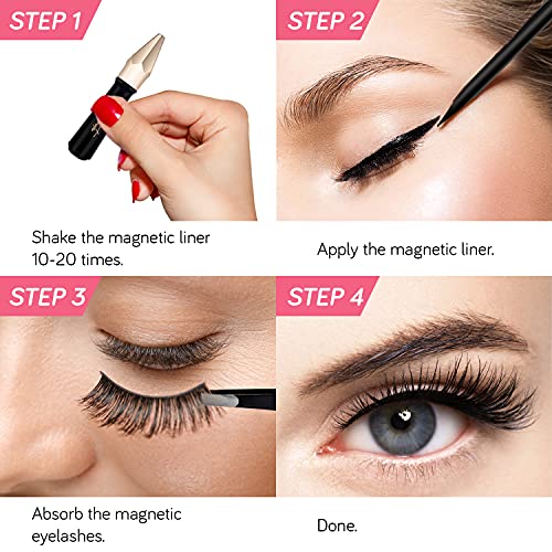 2021 Upgraded Magnetic Eyelashes With Eyeliner Kit, 6 Pairs Reusable Magnetic Lashes with 1 Tube of Waterproof Magnetic Eyeliner, Easy to Wear, Fit & Comfortable, No Glue Needed