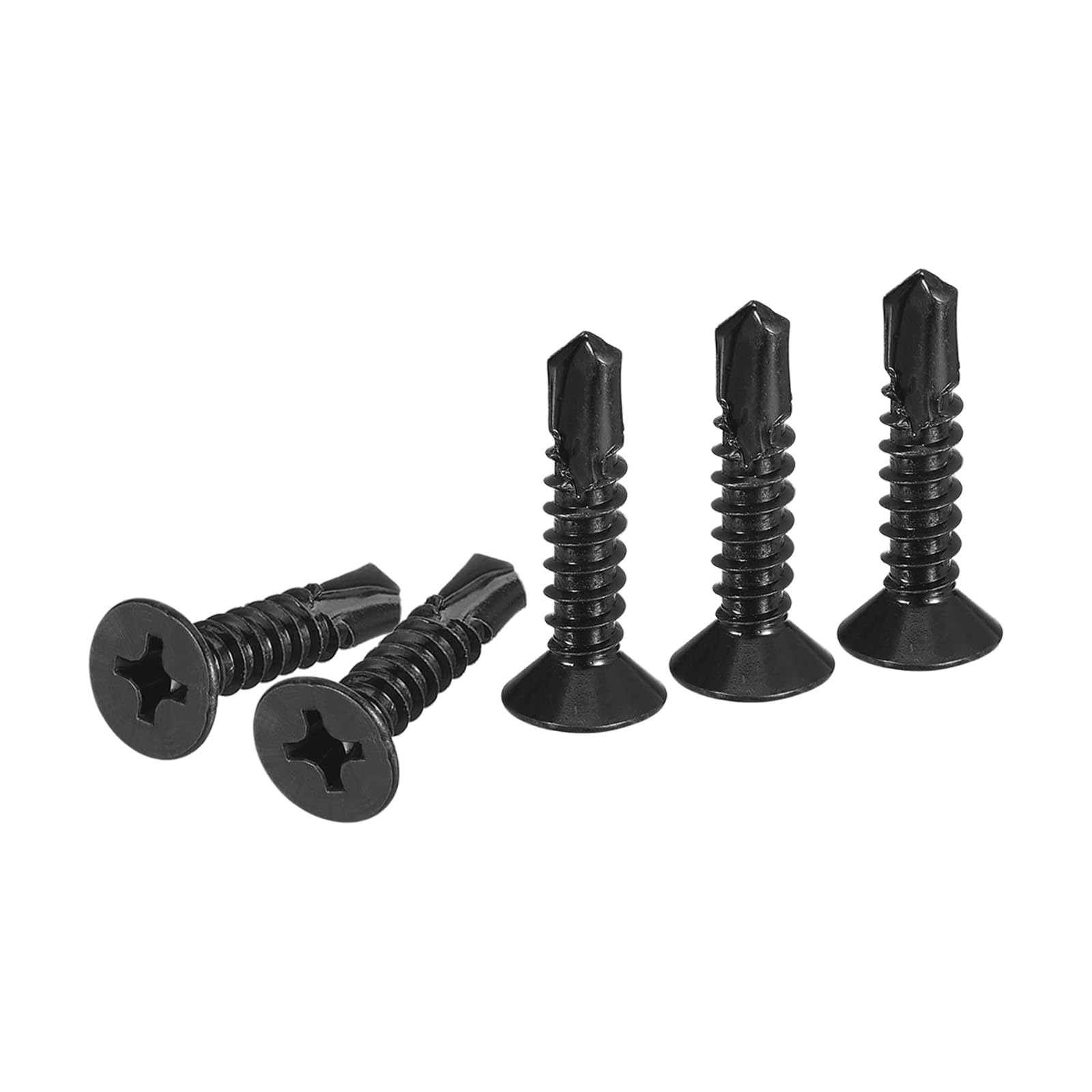 DTGN 100Pcs ST4.8x25mm Self Drilling Screws, 410 Stainless Steel Flat Head Phillips Sheet Metal Screw - Good for Wood to Metal, Furniture - Black